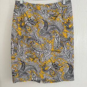 J. Crew Yellow and Black Paisley Pencil Skirt